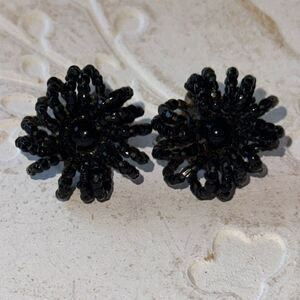 Black beaded vintage screw on earrings